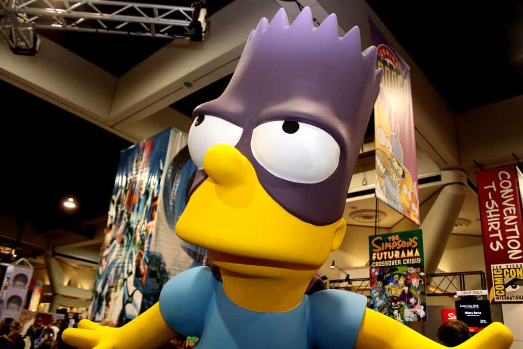 Bart Simpson Aufsteller in einer Messehalle.